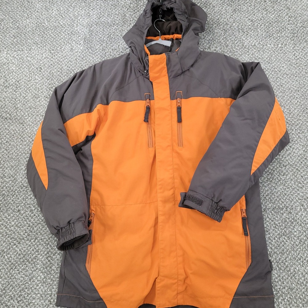 Cabelas 3-in-1 Winter Jacket Boys Large Orange Gray Puffer Vest Liner Hooded